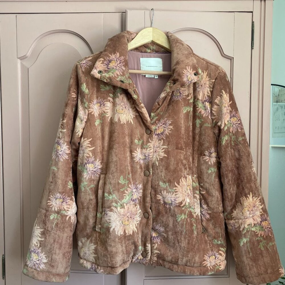 Anthropologie - Edie Corduroy Floral Puffer Jacket.